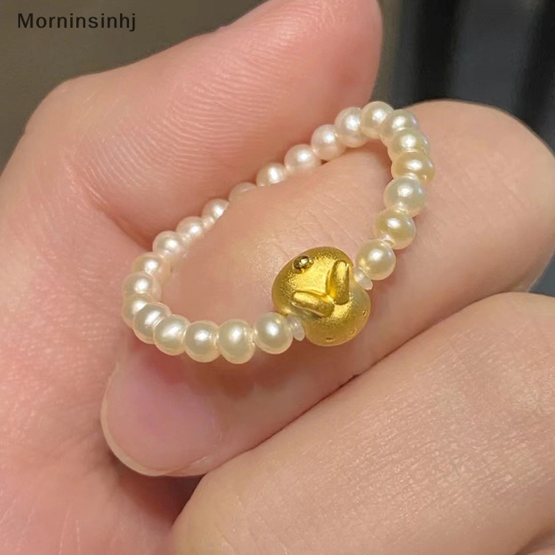 Mornin Fashion Lucu Kartun Beruntung Kelinci Minimalis Mutiara Manik-Manik Cincin Klasik Elegan Perhiasan Pernikahan Geometris Cincin Untuk Wanita Jari Cincin Elastis id