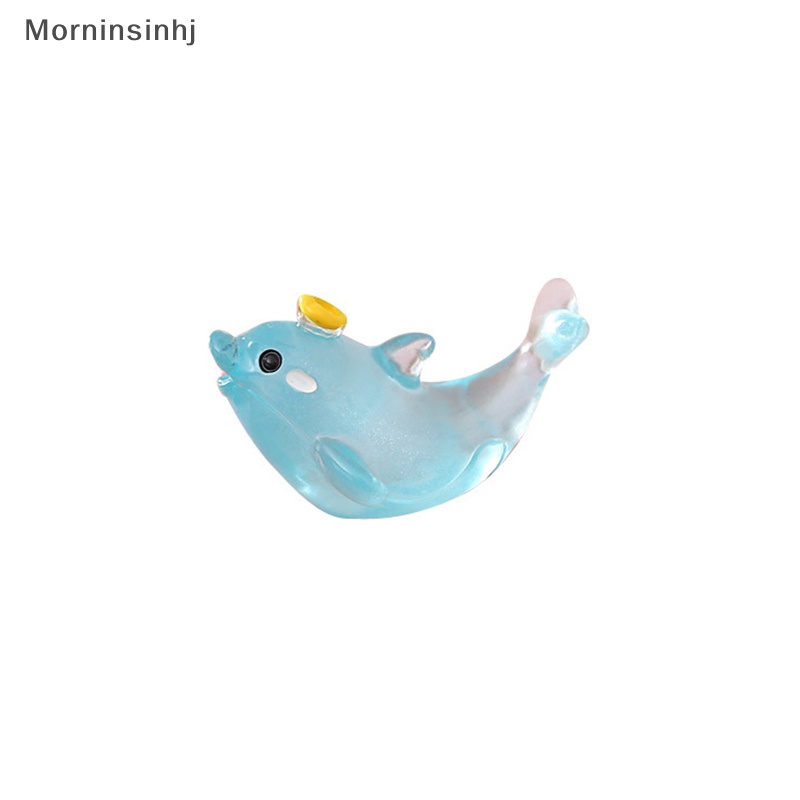 Mornin 2 Pcs Lucu Mini Bercahaya Dolphin Resin Patung Kerajinan Outdoor Taman Gelap Bercahaya Miniatur Hewan Berkebun Aksesoris id