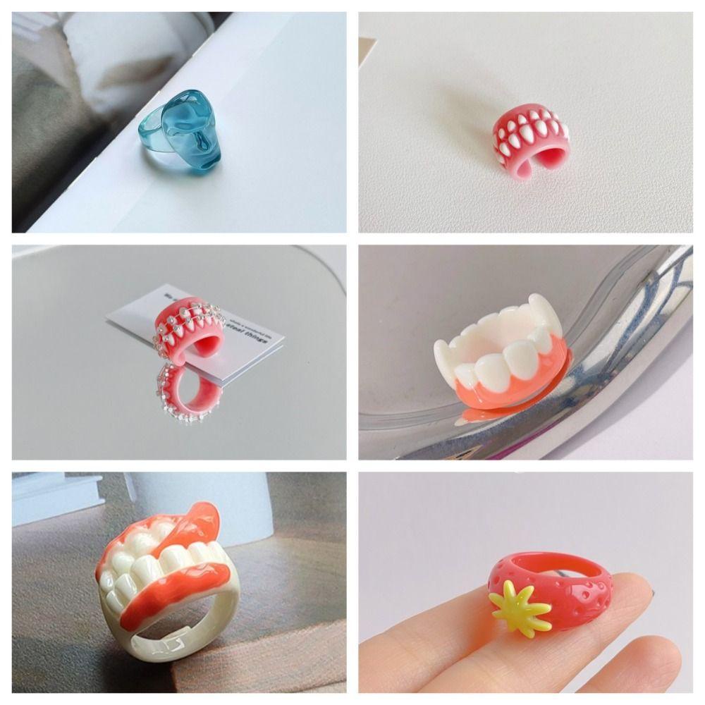 Mxbeauty Cincin Resin Aesthetic Fashion Logam Behel Wajah Manusia Cincin Yang Dapat Disesuaikan Cincin Jari Cincin Lucu Untuk Aksesoris