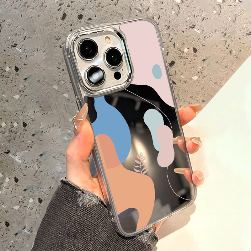 IPHONE Casing Ponsel Cermin Graffiti Kompatibel Untuk Iphone11 12 13 14 12Pro 13Pro 14Pro Pro Max XR X XS Max Electroplating Tombol Perlindungan Mirror Cover