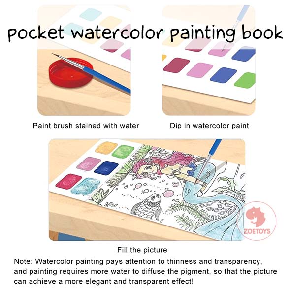 Zoetoys Pocket Water Coloring Painting Book | Buku Gambar Mewarnai Cat Air Set Free Kuas Anak | Perlengkapan Melukis Paint Tools | Mainan Edukasi Anak