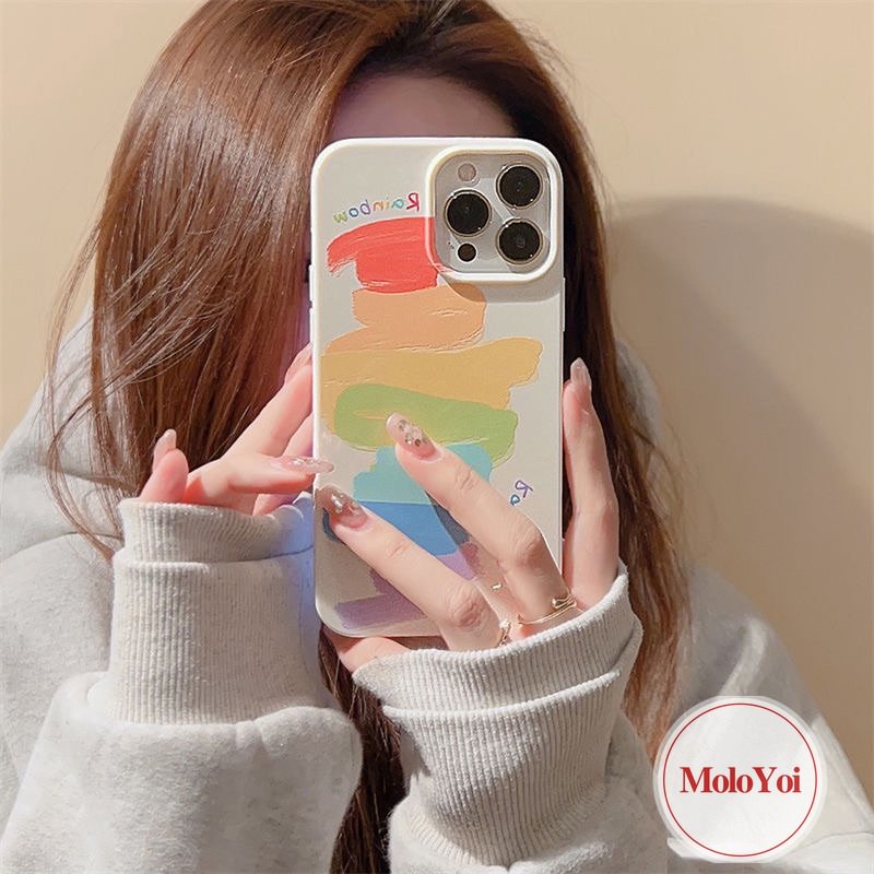 IPHONE Glossy Pola Cat Air Tidak Teratur Tahan Guncangan Case Kompatibel Untuk Iphone11 14 13 12 Pro Max XR XS X Max8 7 Plus SE 2020fashion Colorful Doodle Paint Rainbow Lembut Tpu Penutup Belakang