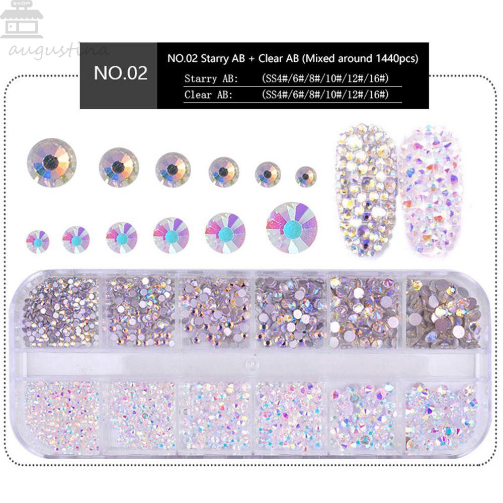 AUGUSTINA Pesona Nail Art Agustina Shiny 1kotak Dekorasi 3D Manicure Flatback AB Kristal Ukuran Campur