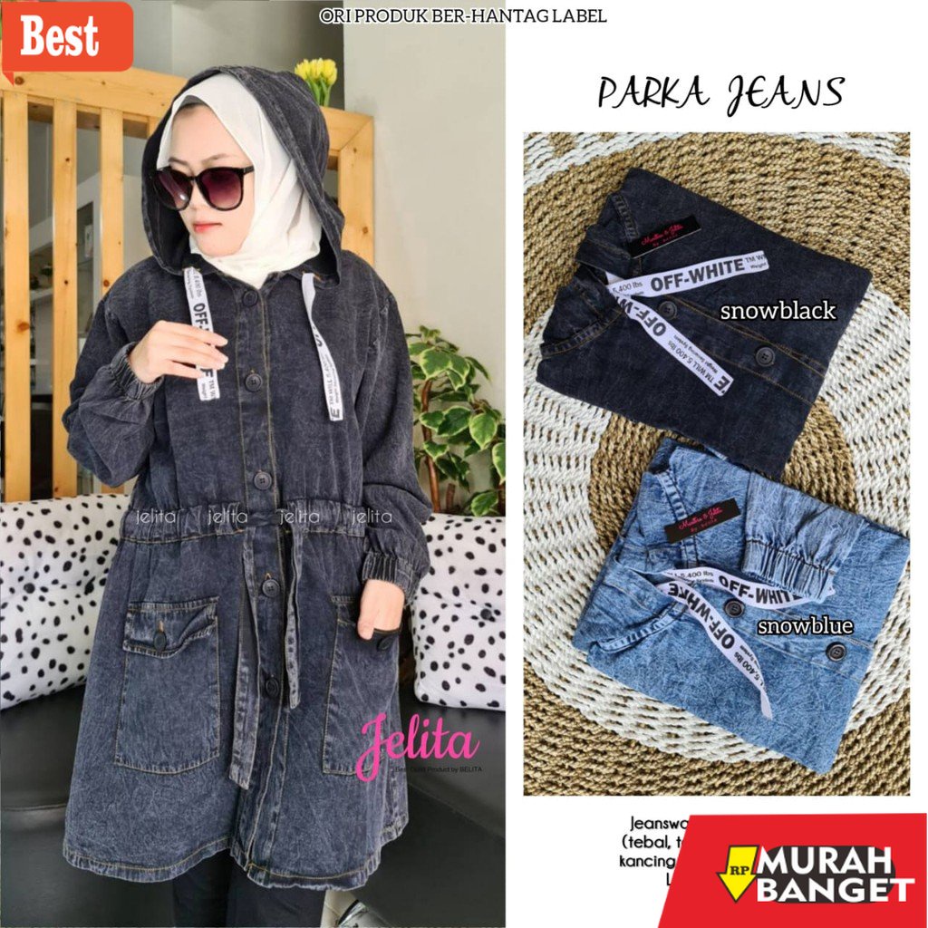 Jaket denim wanita terbaru- JAKET PARKA JEANS WANITA JUMBO OFF WHITE BR