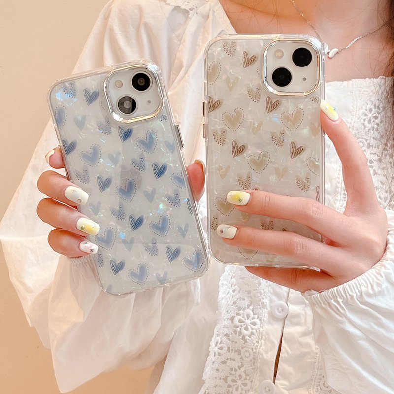 Silver Camera Shell Pattern Full Love Soft TPU Case HP iP iPhone 12 13 14 Pro Max 11 FTD Girl Woman Casing Apple