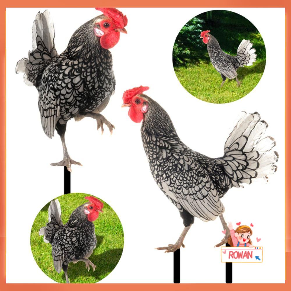 R-FLOWER Garden Chicken Stake Akrilik Ornamen Taman Cetak Dua Sisi Realistis