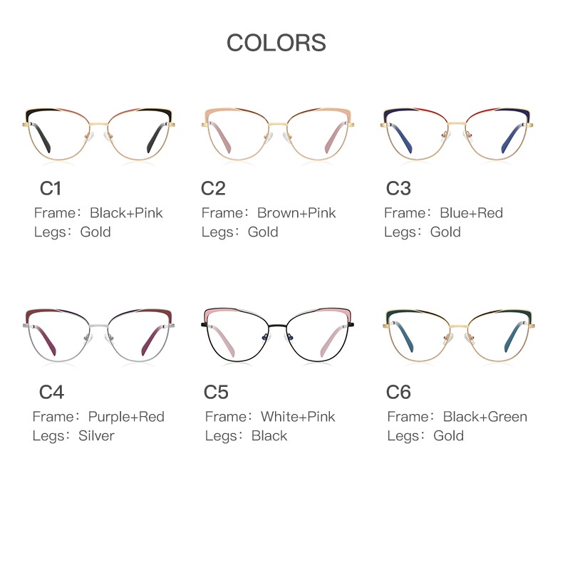 (YUZHU) Western Fashion Cat Eye Anti Blue Light Eyeglasses Metal Ketapel Kacamata Optik