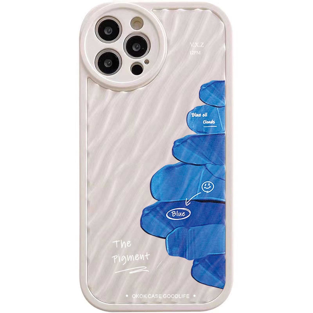 IPHONE Casing Ponsel Riak Air Lukisan Biru Kompatibel Untuk Iphone11 13 12 14 Pro Max14 Plus XR X XS MAX 7Plus 8Plus 7 8 SE 2020 2022 Sarung Tahan Guncangan