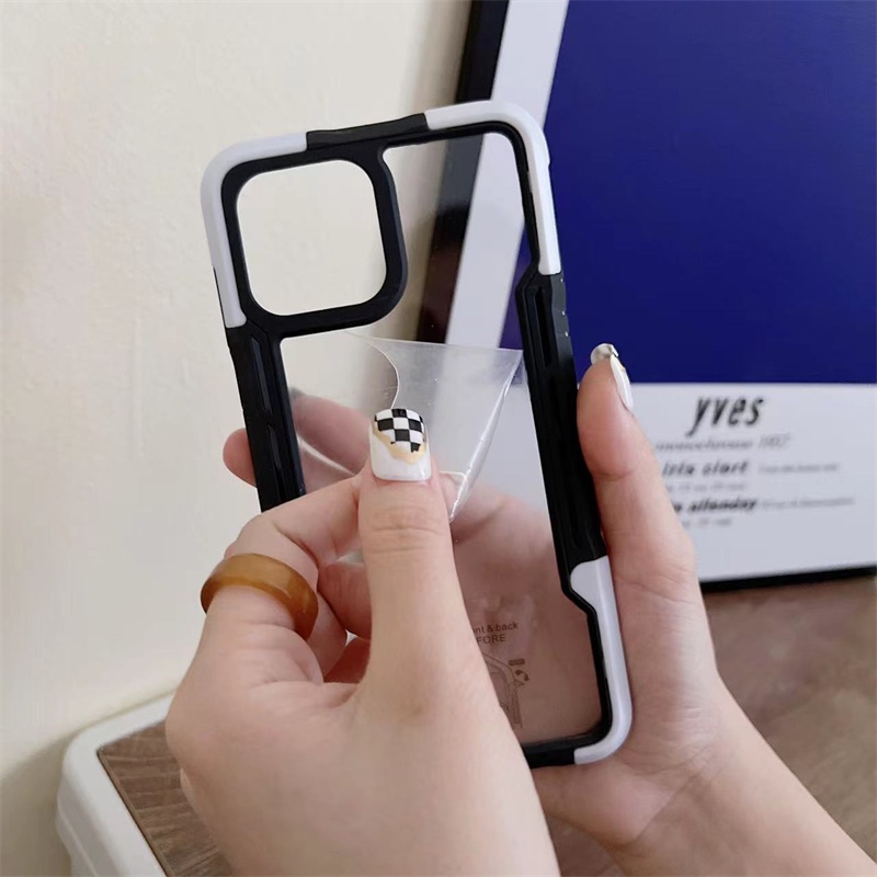 IPHONE 3in1 Shockproof Cover Transparan Casing Ponsel Untuk Iphone11 12 13 14 Pro Max7 8 14 plus XR XS MAX X Acrylic+TPU+PC Hard Case Bumper