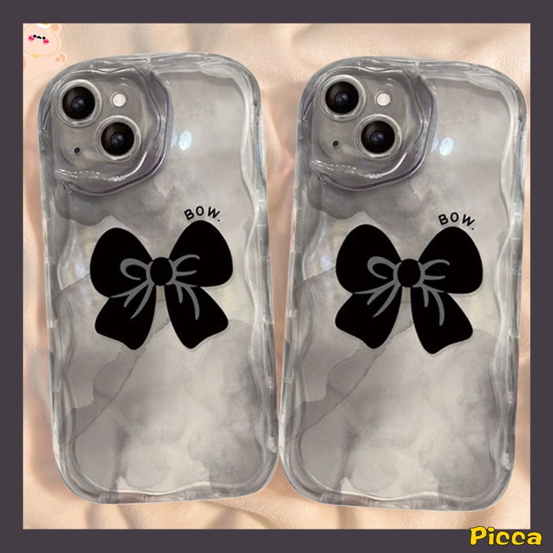 IPHONE Ins Korean Fantasy Butterfly Bow Smiley Flowers Case Kompatibel Untuk Iphone11 Pro Max XR 7Plus 6s 8 6 7 Plus 14 13 12 Pro Max X XS Max SE 2020 3D Wavy Curved Edge Glossy Cover