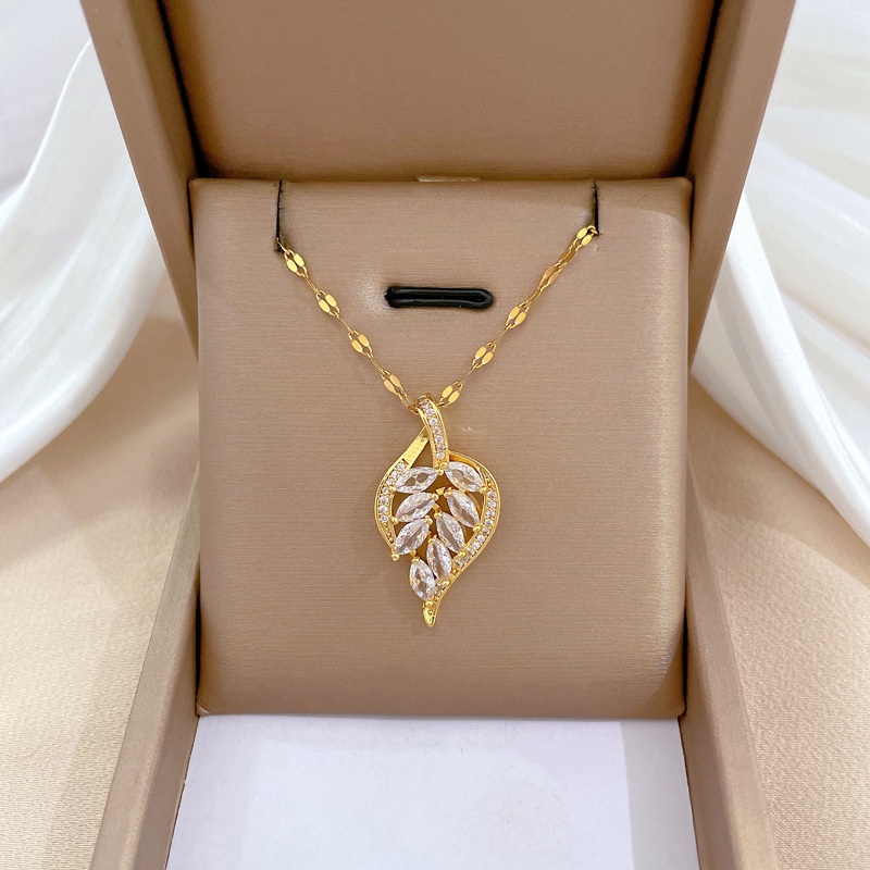 Fashion Wanita Liontin Daun Zirkon Cantik Kalung Emas Asli Kadar 375 Hadiah Pacar liburan XL-23038