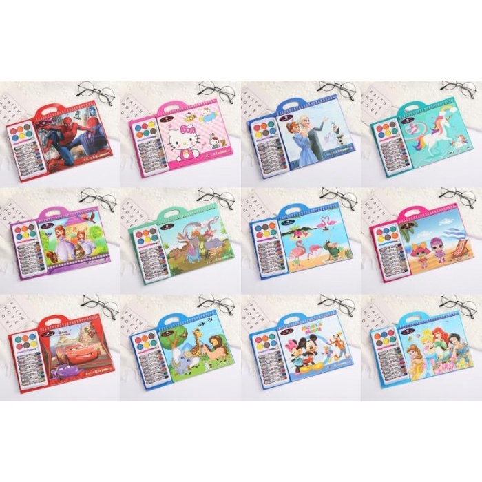 Buku Gambar Set Anak Alat Lukis Alat Mewarnai Art Set /Cat Air /Crayon Buku Gambar Karakter Cartoon