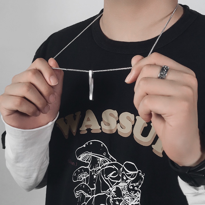 Titanium Steel Gaya Spiral Panjang Liontin Kalung Pria Trendi ins Hip Hop Wanita All-Match Sederhana Keren Gaya Sweatshirt Sweater Rantai