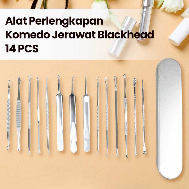 Set Pinset Komedo Jerawat Stainless Alat Perlengkapan Perawatan Wajah Wanita Blackhead 14 PCS