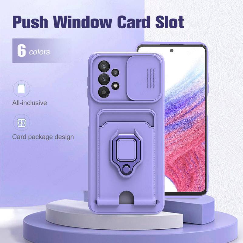 Kamera Push Window Protector Case Untuk Samsung Galaxy S20 S21 FE S22 S23 Plus Ultra Dompet Slot Kartu Cincin Magnet Stand Cover