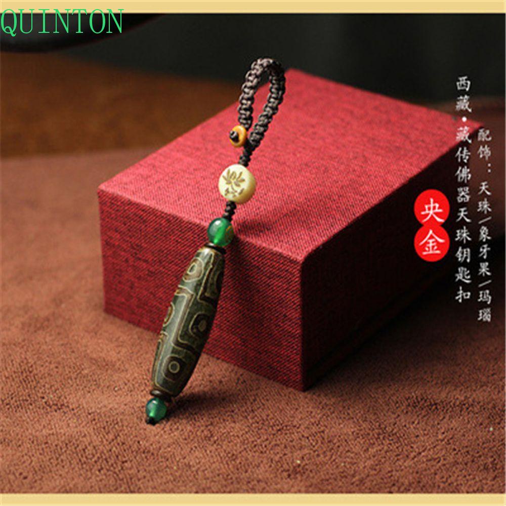 QUINTON Sembilan Mata Tibet Dzi Liontin Gantungan Kunci Good Luck Handbag Pesta Hadiah Gantungan Kunci Mobil Souvenir Pernikahan Charms Liontin Bahan Tibet Surga Manik Keyring