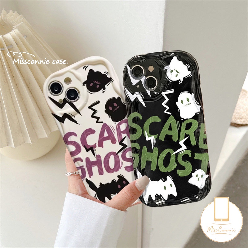 Couple Cute Scared Ghost Soft Case Untuk Realme C35 C21Y C53 C12 C55 C25Y C25 C31 C33 C25s C30 5 5i 7i 6i 9i 5s C11 C20A C3 C20 C15 C21 C17 3D Wavy Curved Edge Kartun Monster Cover