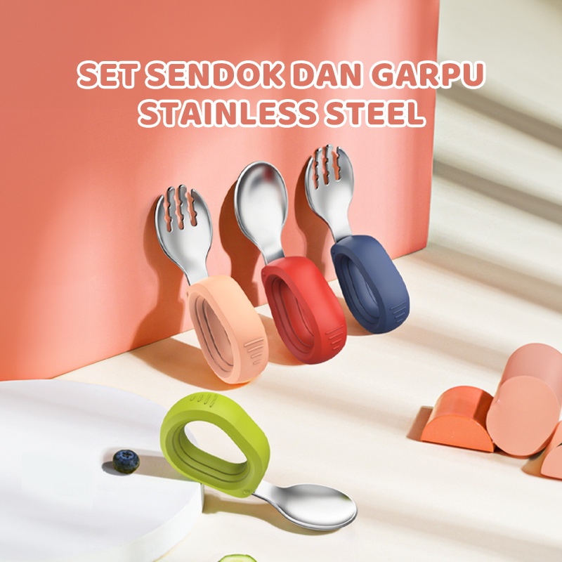 olla  Sendok Anak Stainless Steel SUS316 - Training Spoon Baby Spoon BLW - Sendok Belajar Makan Bayi - Sendok Mpasi Bayi Silik