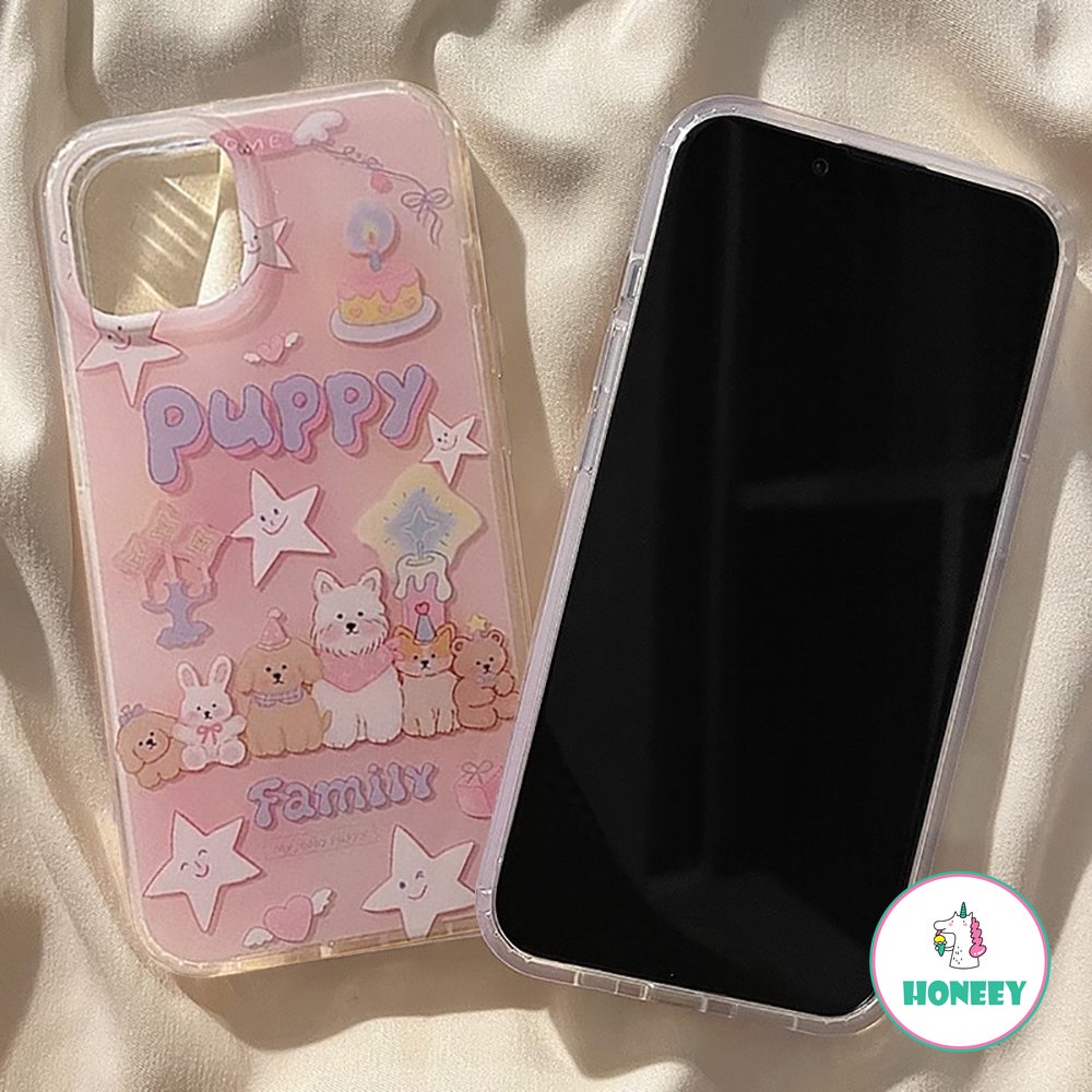 IPHONE Casing Ponsel Pesta Keluarga Binatang Yang Indah Kompatibel Untuk Iphone14 13 12 Pro Max Case Iphone11 Pink Manis Casing Belakang Dengan Rantai Sarung Hp