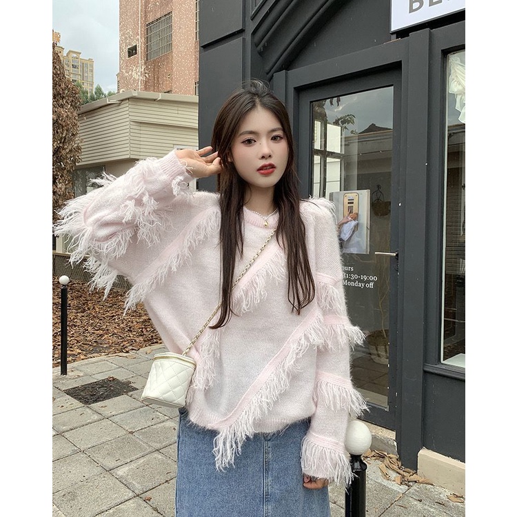 Sweater Wanita Korea Oversize Lengan Panjang Crewneck Casual Top