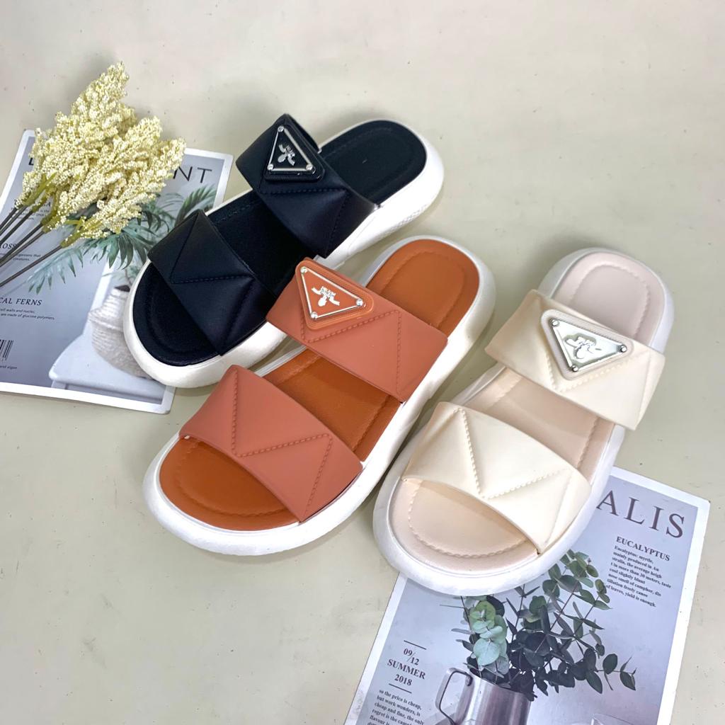 TOPGROSIR TG1754 Sandal Wedges Jelly Wanita Import Kekinian Tali Dua Tag Segitiga/ Sendal Slop Wanita  Shoes