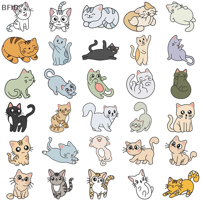 [BFID] 60pcs Kawaii Kucing Kartun Stiker Hewan Lucu Decals Mainan Anak DIY Scrapbook Laptop Stationary Gitar Koper Stiker Mobil [ID]