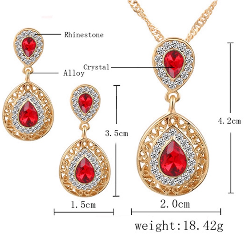 Woman Fashion Jewelry Drop Menjuntai Anting Kalung Drop Ear Studs Earrings Kristal Liontin Kalung Hoop Earring Set Kalung Rantai