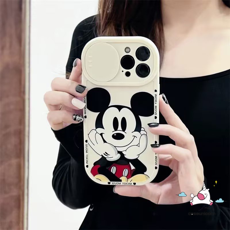 Cute Mickey Mouse Couple Phone Case Compatible for iPhone 7Plus 11 13 12 Pro Max 8Plus XR X XS Max Cartoon Disney Strawberry Bear Lotso Push Pull Window Camera Lens Protector Cover