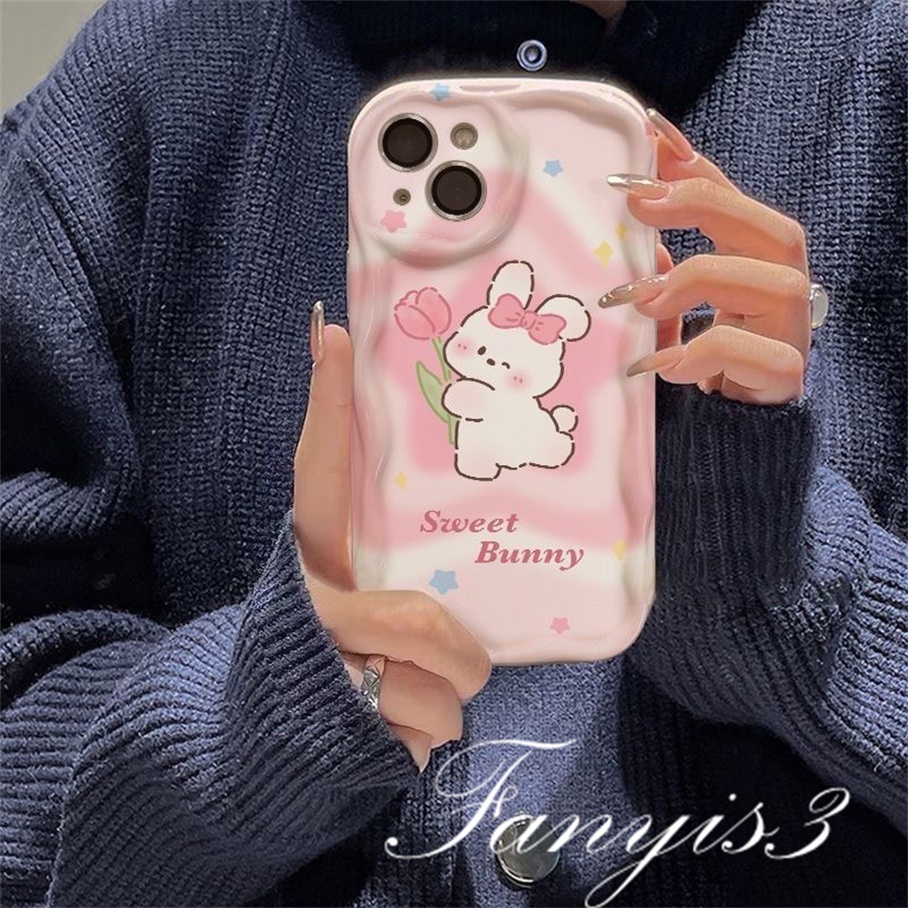 Realme C53 C55 C35 C33 C30 C30s C25Y C21Y C3 C25 C25s C20 C20A C11 C15 8i 9i 5 5i 5s 6i Narzo 50i 50A Prime Cartoon Rabbit Pattern Wavy Curved Edge Phone Case TPU Soft Cover