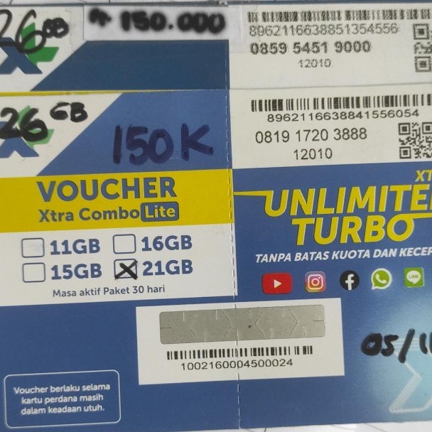 Kartu Nomor / Nomer Cantik Internet Data Murah XL COMBOLITE 28GB 4G