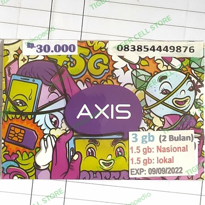 Kartu Internet Data Nomor / Nomer Cantik 4G Axis 3GB 30K