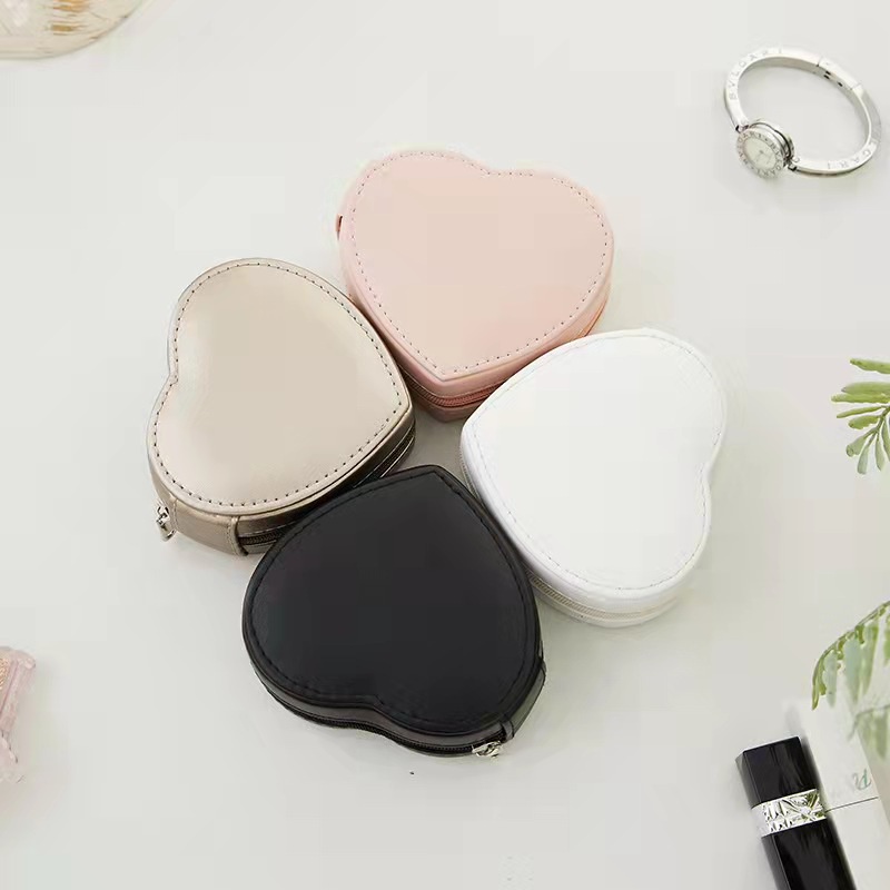 Gaya Baru Kulit PU Kecil Berbentuk Hati Kotak Penyimpanan Perhiasan Portabel Anting Earrings Jewelry Packaging Box
