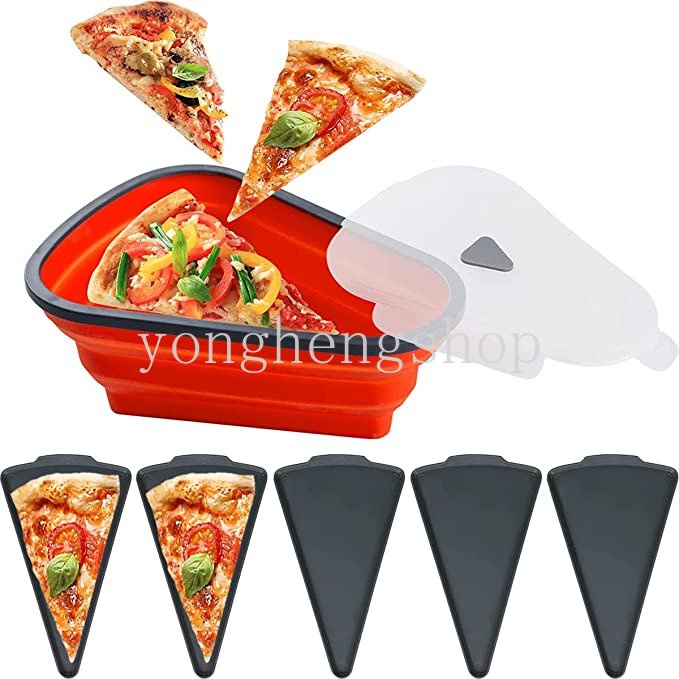 Portable Silicone Reusable Pizza Packing Box Wadah Irisan Pizza Segitiga Dapat Dilipat Dengan 5nampan Saji Microwavable Lunch Bento Box Penyimpanan Makanan Dapur