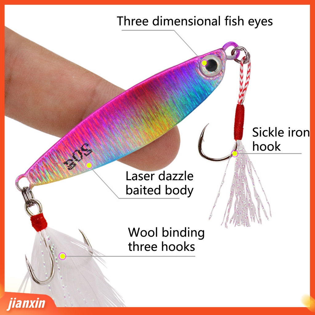 (In Stock) 15g /20g Umpan Pancing Tajam Treble Hook Warna Terang 3D Mata Simulasi Desain Ikan Menarik Logam Penetrasi Kuat Jigging Lure Perlengkapan Memancing