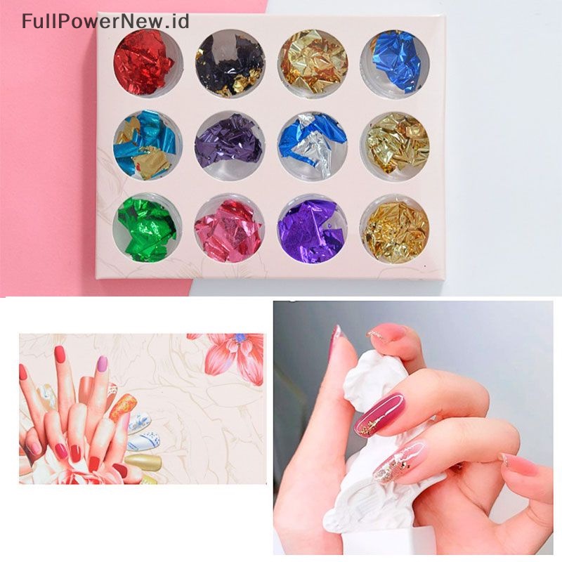 Power 12grids /Box Irregular Gold Silver Foil Paper Nail Glitter Alat Dekorasi Kuku ID