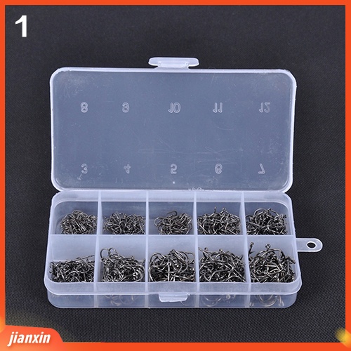 (In Stock) 500pcs Pengait Ikan Jig Multi Ukuran Dengan Lubang Kail Pancing Tackle Box Steel Fishhook