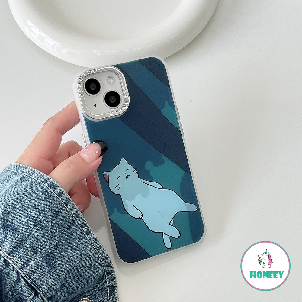 Casing Ponsel Motif Kucing Kartun Santai Putih Kompatibel Untuk iPhone 14 Pro Max13 12 11 Pro Max XR XS 7Plus 8Plus Cover Pelindung Lensa Berlapis