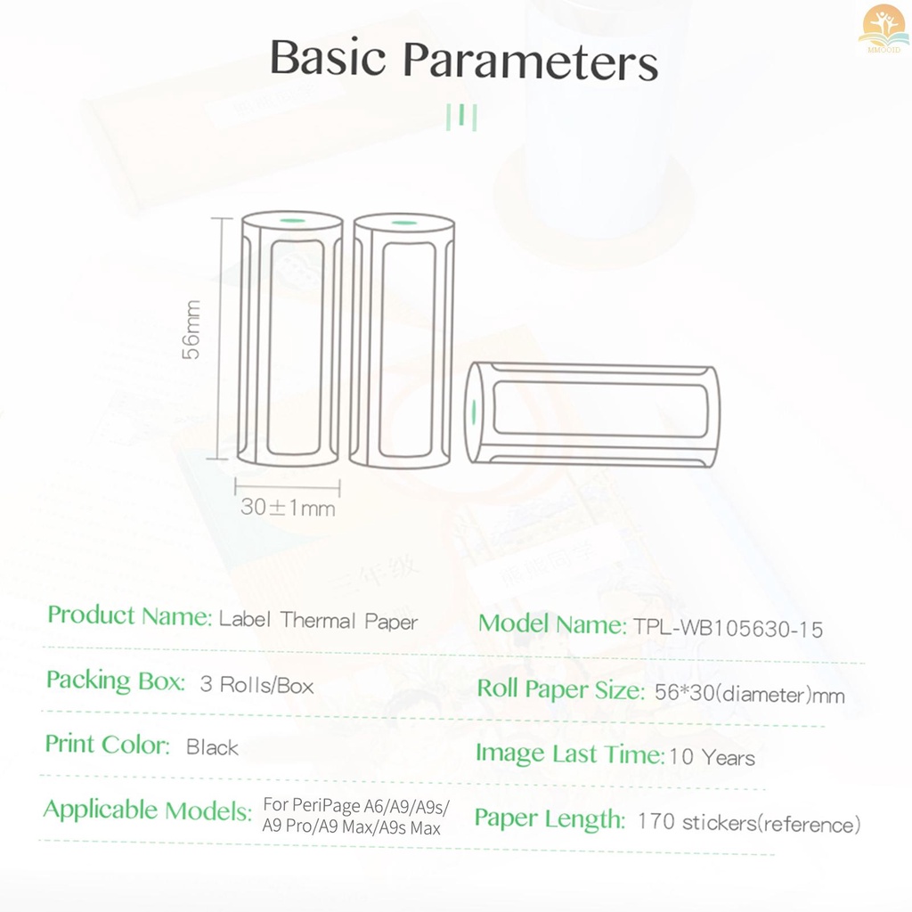 In Stock PeriPage 3roll Label Thermal Paper Sticker Self-Adhesive Printable Paper Roll Label Kertas Cetak Bening Tahan Air Tahan Minyak Anti Gesekan Untuk PeriPage A6/A9 /A9s /A9 Pr