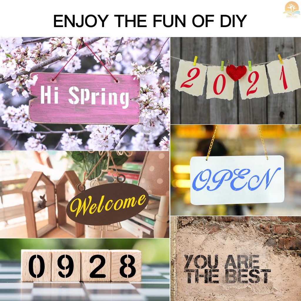 In Stock 40PCS Stensil Huruf Dan Angka Template Reusable Washable Alphabet Stencils Ramah Lingkungan PET Art Craft Template Untuk Lukisan Di Dinding Kain Scrapbooking Kayu Do