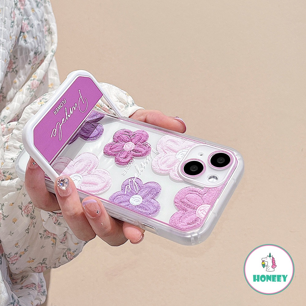 Ins Ungu Floral Invisible Bracket Phone Case Kompatibel Untuk Iphone14 13 12 11 Pro Max Casing iPhone 11xr XS 7 8Plus Lembut TPU Shockproof Back Cover