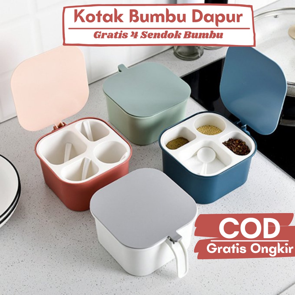 Kotak Bumbu Dapur Set 4 in 1 Tempat Bumbu Dapur Set Wadah Bumbu Dapur Set Perlengkapan Dapur Tempat 