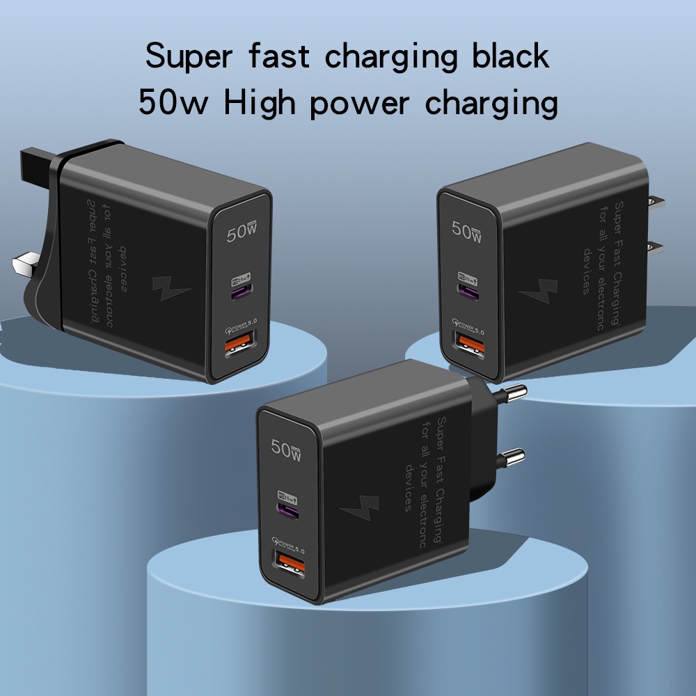 50w USB Charger EU QC 5.0 USB PD 25W Tipe C Pengisian Cepat Power Adapter Universal Untuk Samsung