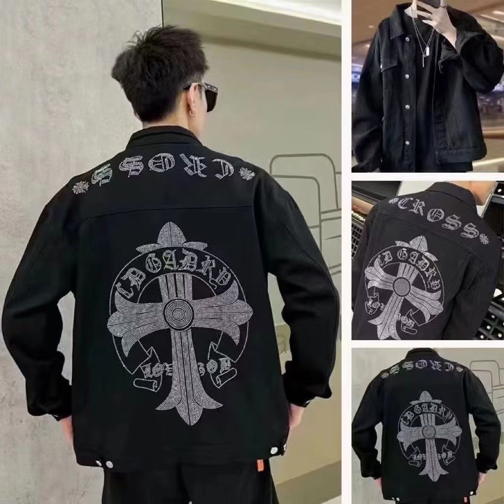 Hot drilling cross Jean jacket men's fashion brand autumn new net red same Chrome Hearts coat trend 