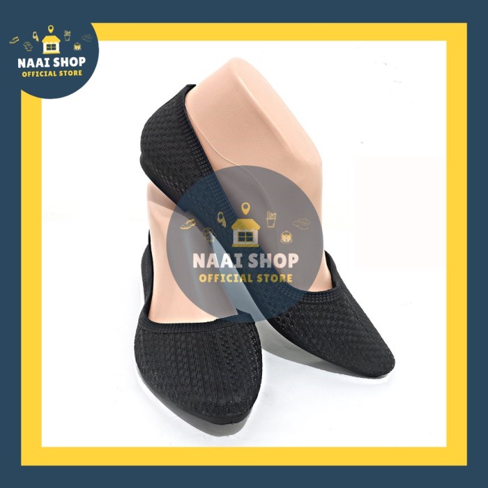 Sepatu kerja selop jelly karet wanita murah Sepatu flat terlaris karis - Hitam, 36