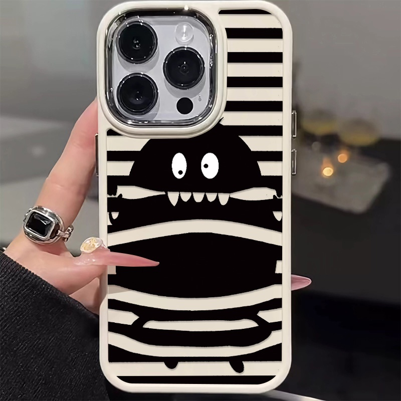 IPHONE Casing Ponsel Silikon Kompatibel Untuk Iphone14 13 12 11 Pro Max XS X Xr8 +7Plus Casing Lembut Monster Hitam Tombol Logam Shockproof Cover Cell Precticer