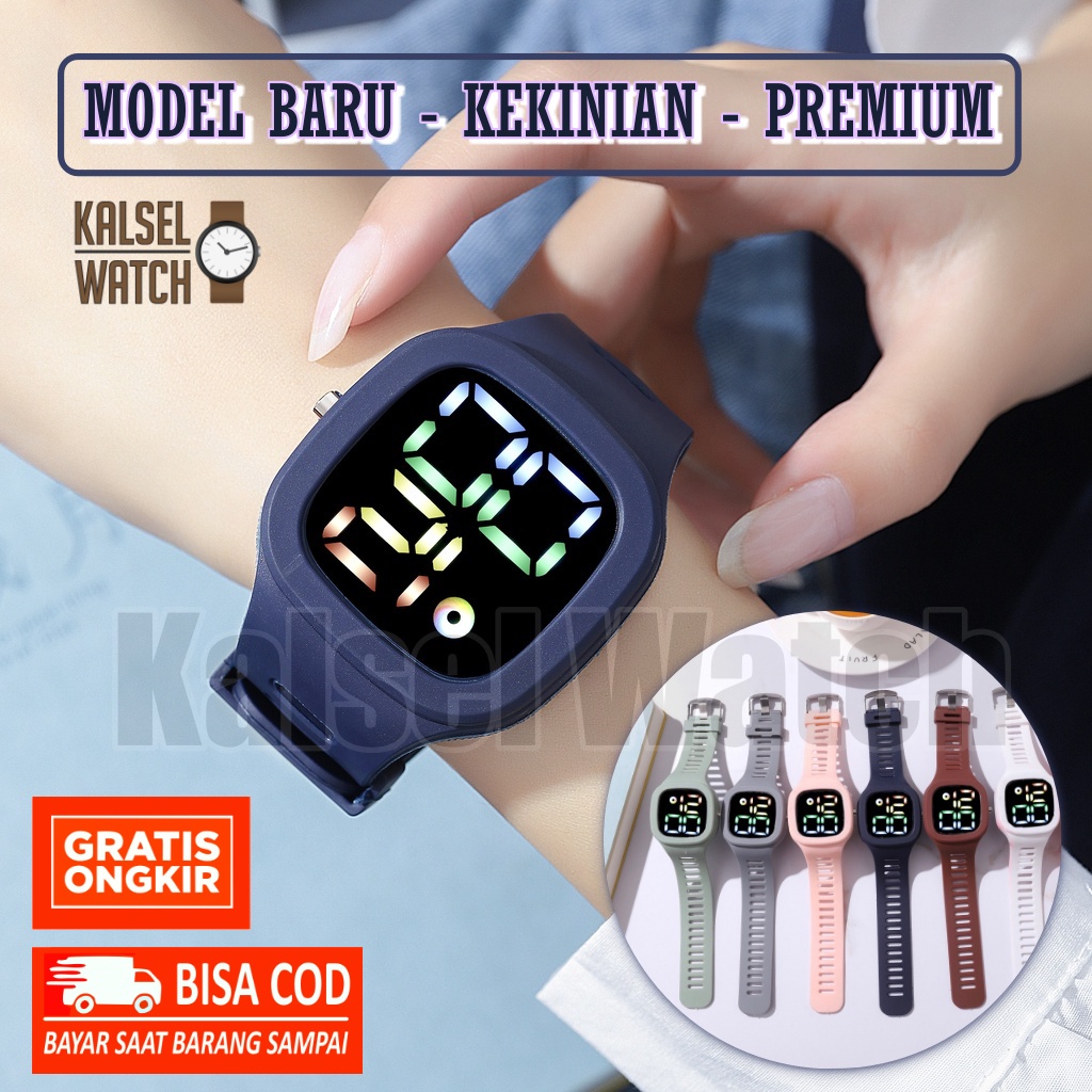 Jam Tangan Digital Wanita Pria Fashion Watch LED Tali Rubber Karet Persegi Kotak Segi Empat Tampilan