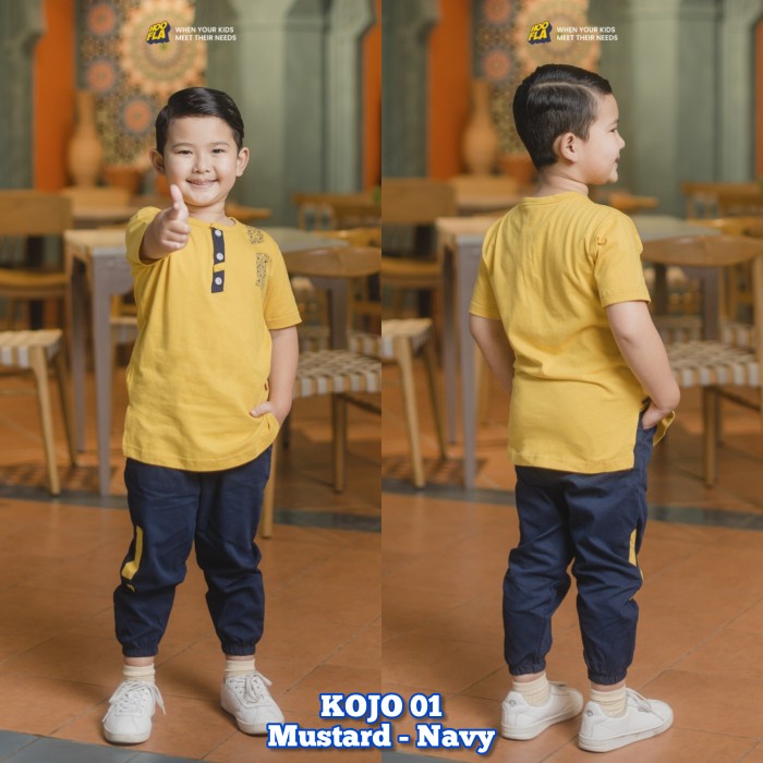 ✨BEST✨ -Setelan Baju Koko Celana Jogger Anak Laki-Laki Branded Hooflakids KOJO - NAVY SANDCASTLE, M 