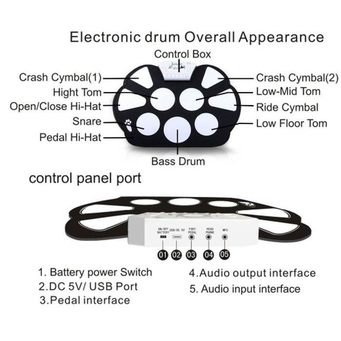 ✨READY✨ -Roll Up Drum Kit Portable 9 Pad Portable Roll Up Drum Pad Set