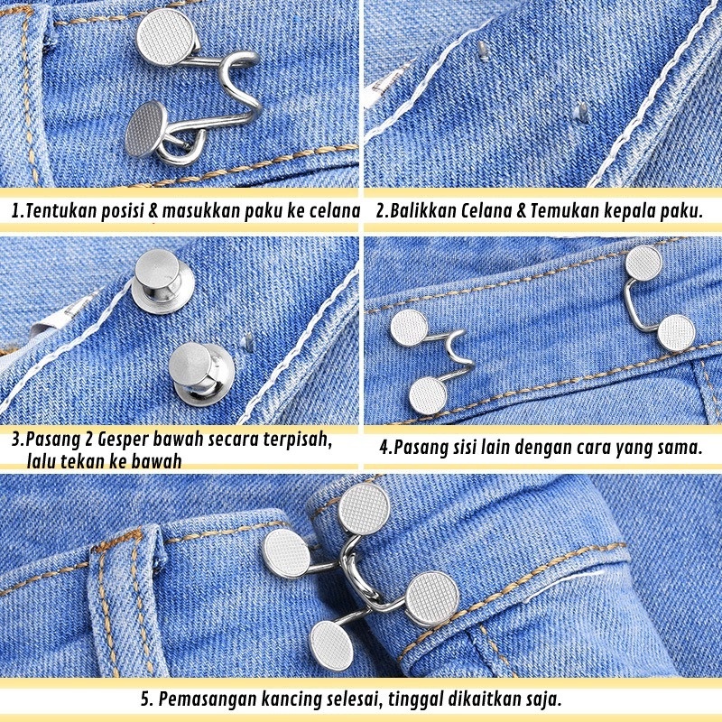 Kancing Kait Gesper Pengecil Lingkar Pinggang Kancing Celana Jeans Model Bisa Dilepas Pasang Detachable Waist Button Jeans Kancing Pengecil Celana Simple