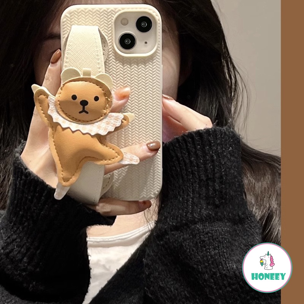 Lucu 3D Kartun Beruang Pergelangan Tangan Strap Phone Case Kompatibel Untuk iPhone 14 Pro 13 12 Pro Max 11 Promax 14Plus Silikon Soft Cover